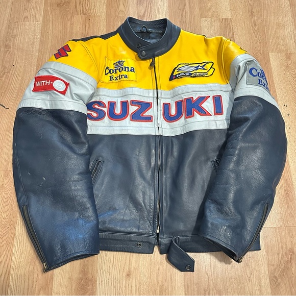 Vintage Rare SUZUKI CORONA BEER LEATHER RACING JACKET VINTAGE Size Large Padded - Picture 1 of 16